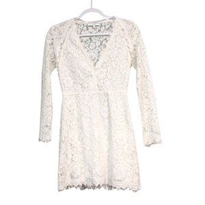 IRO Mini Dress Size 36 Small US 4 Ivory Lace Bridal Long Sleeve Cotton Formal